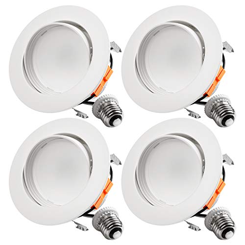 TORCHSTAR 4 Inch LED Gimbal Recessed Retrofit Downlight, 10W (65W Eqv.), CRI90+, Dimmable Directional Ceiling Light, Energy Star & UL, Offwhite Trim, 3000K Warm White, 5 Years Warranty, Pack of 4