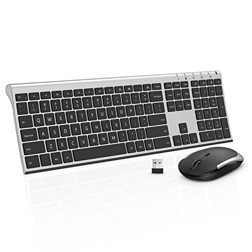 Wireless Keyboard Mouse, Jelly Comb 2.4GHz Ultra Slim Full Size Rechargeable Wireless Keyboard and Mouse Combo for Windows, Laptop, Notebook, PC, Desktop, Computer (Gold and Black)