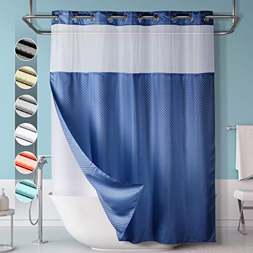 Book Cover Lagute SnapHook Hook Free Shower Curtain with Snap-in Liner & See Through Top Window | Hotel Grade, Machine Washable| 71Wx74L, Navy