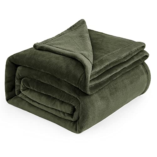 Book Cover Bedsure Fleece Blanket Queen Blanket Olive Green - Bed Blanket Soft Lightweight Plush Fuzzy Cozy Luxury Microfiber, 90x90 inches