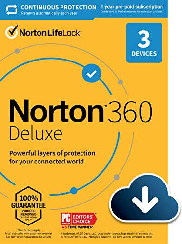 Book Cover Norton 360 Deluxe (2022 Ready) Antivirus software for 3 Devices with Auto Renewal - Includes VPN, PC Cloud Backup & Dark Web Monitoring [Download]
