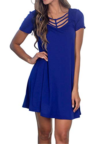 Fanfly Women's Long Sleeve T Shirt Dresses Criss Cross Neck Casual Loose Swing Dresses