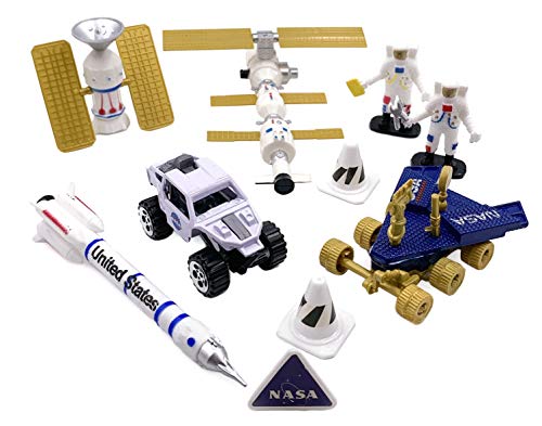 Book Cover Amazing Quality Space Explorer Toy Set - 2 Astronauts, 2 Space Rovers, 1 Rocket Ship, 2 Hi-Tech Satellites, Safety Signs, and Traffic Cones. Perfect Space Toys for Boys and Girls