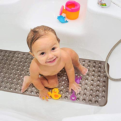 Mtstyle Bathtub Mats Non Slip Bathroom Mats for Tub,Extra Long Bath Shower Tub Mat Machine Washable Shower Mat For Kid (40X16,Brown)