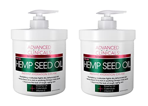 Advanced Clinicals Hemp Seed Oil Cream Face & Body Moisturizing Skin Care Lotion W/ Rosehip Oil + Vitamin E, Skincare Moisturizer For Dry Skin, Age Spots, & Sun Damaged Skin, Large 16 Oz (Pack of 2)