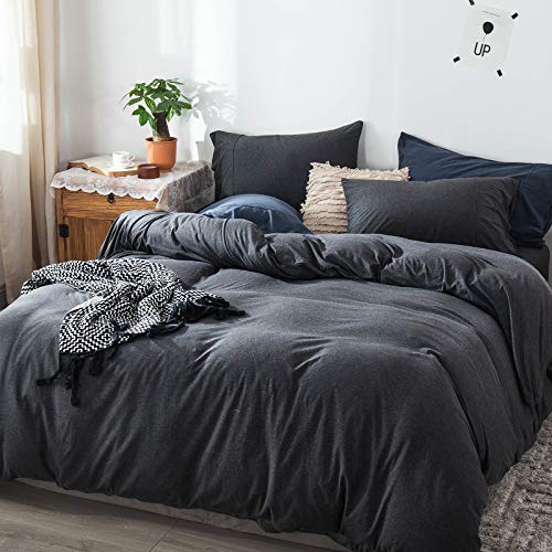Book Cover Fossa Jersey Knit 3 Pieces Duvet Cover Set King T-Shirt Heathered Cotton Super Soft Comfortable (Charcoal, King)