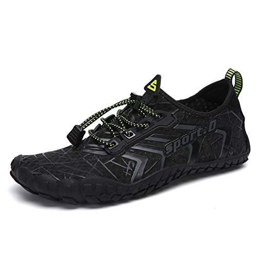 UBFEN Water Shoes Aqua Shoes Swim Shoes Mens Womens Beach Sports Quick Dry Barefoot for Boating Fishing Diving Surfing with Drainage Driving Yoga Size 11 Women / 9.5 Men A Black