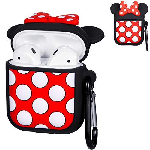 Logee Big Dots Minnie Case for Apple Airpods 1&2,Cute Character Silicone 3D Funny Cartoon Airpod Cover,Soft Kawaii Fun Cool Animal Skin Kits with Carabiner,Unique Cases for Girls Kids Women Air pods