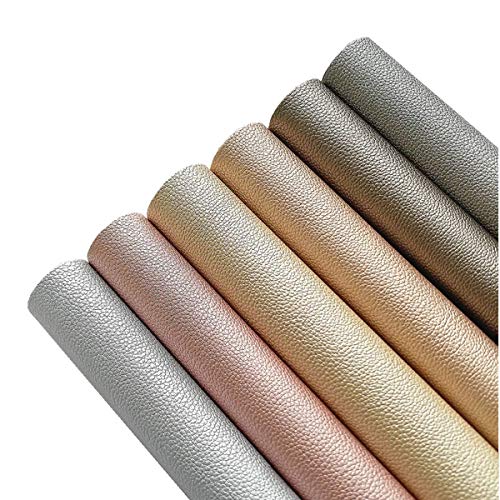 Book Cover AOUXSEEM Vivid Shiny Pearl Litchi Pattern Faux Leather Sheets for Earrings Bows Ornaments Making,Metallic Solid Color PU Fabric Cotton Back 1mm Thickness【A4 Size/21cm x 30cm】 (Pattern A,6 Colors)