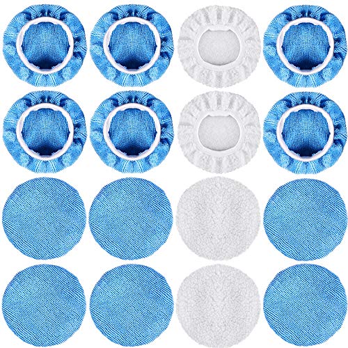 SIQUK 16 Packs Car Polisher Pad Bonnet Set(5 to 6 Inches) Including 12 Packs Microfiber Car Polishing Bonnet and 4 Packs Waxing Bonnet for Car Polisher