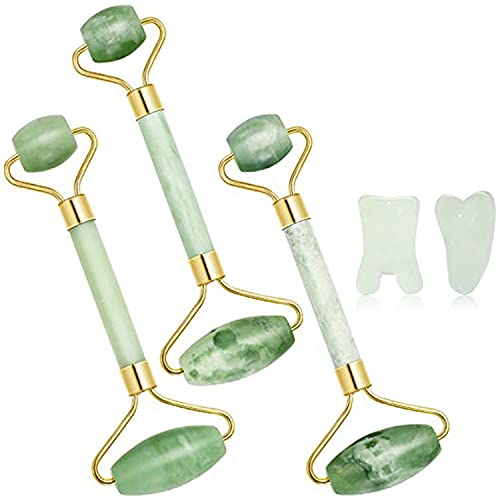 5 Pieces Jade Roller Jade Massage Roller Jade Stone Face Roller and Pieces Jade Gua Sha Tool Massage Scraping Tools for Face Neck Body Massage