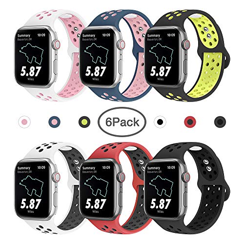 MITERV Sport Bands Compatible with Apple Watch 38mm 42mm 40mm 44mm iWatch Bands Breathable Silicone Replacement Bands for Apple Watch Series 5,4,3,2,1 Women Men S/M M/L