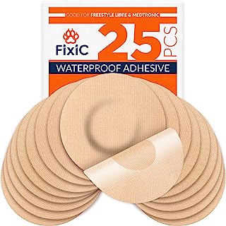 Fixic Freestyle Adhesive Patch 25 PCS - Enlite - Guardian - NO Glue in The Center of Patch - Pre Cut Back Paper - Tan Color - Best Long Fixation for Your Sensor!