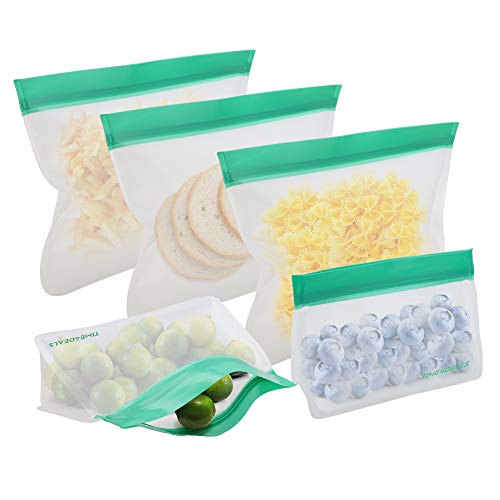 Book Cover TIME4DEALS FDA Grade PEVA Reusable Snack Bags Extra Thick Reusable Airtight Food Storage Bags Leakproof Ziplock Lunch Bags for Travel Home Organization Make Up and More