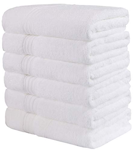 Book Cover GraceAier Soft Cotton White Bath Towels for Hotel,Spa,Pool,Gym (6-Pack,24 x 48 Inches) Lightweight Soft Absorbent Ring Spun Cotton Bathroom Towel