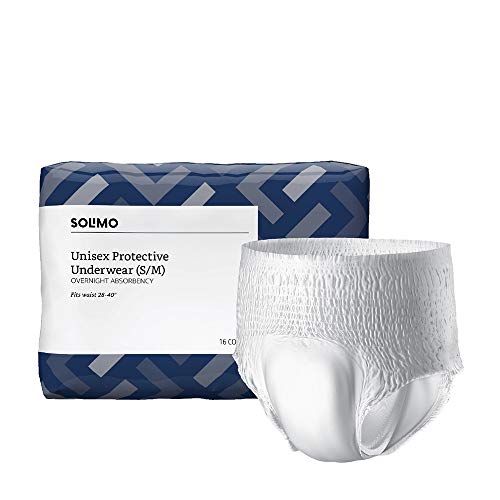 Book Cover Amazon Brand - Solimo Incontinence Underwear for Men and Women, Overnight Absorbency, Small/Medium, 14 Count (Pack of 1)