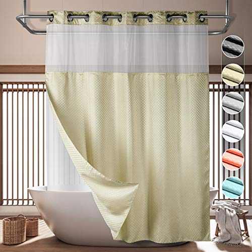 Lagute SnapHook Hook Free Shower Curtain with Snap-in Liner & See Through Top Window | Hotel Grade, Machine Washable & Water Repellent | 71Wx74L, Beige