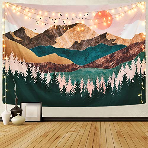 Sevenstars Mountain Tapestry Forest Tree Tapestry Sunset Tapestry Nature Landscape Tapestry Wall Hanging for Room(59.1 x 82.7 inches)