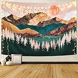 Krelymics Mountain Forest Tree Tapestry - Sunset Nature Landscape Wall Hanging for Room (59.1 x 82.7 inches)
