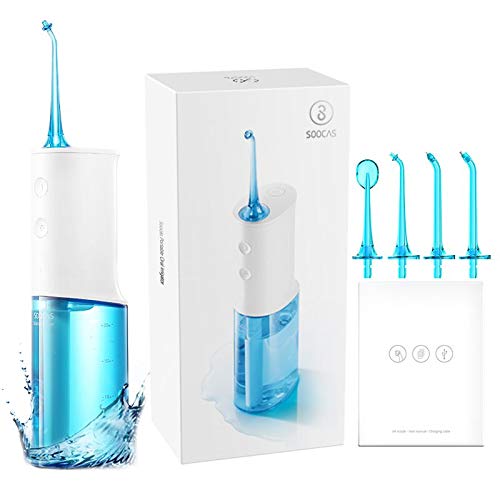 eiAmz Teeth Cleaner, Rechargeable Electric SOOCAS Water Flosser Portable, 230ml Capacity Irrigator For Teeth, IPX7 Waterproof, 3 Modes & 4 Jet Tips, Perfect for Teeth/Braces Care