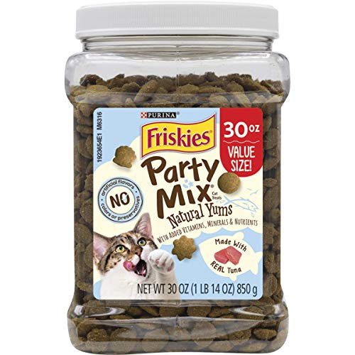 Purina Friskies Natural Cat Treats, Party Mix Natural Yums With Wild Tuna - 30 oz. Canister