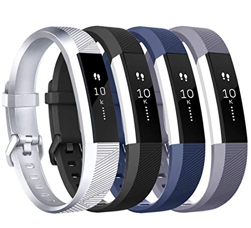 Tobfit Replacement Bands Compatible with Alta/Alta HR/Ace, Classic Replacement Bands with Secure Metal Buckle for Women Men Kids, Silver, Black, Blue, Gray, Large