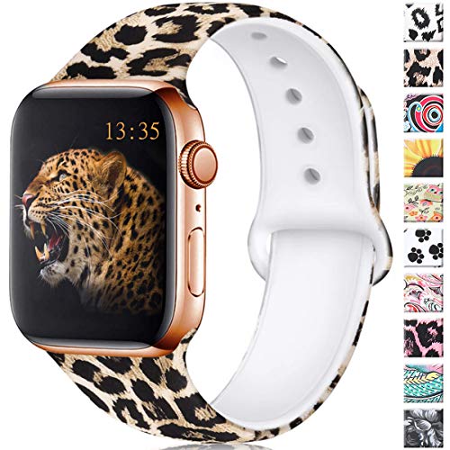 Book Cover Haveda Leopard Bands Compatible for Apple Watch 40mm Series 5 Series 4, Soft Cheetah Pattern 38mm Apple Watch Band Women Printed Silicone Sport Wristbands for iWatch Series 3 Series 2/1, M/L, Leopard