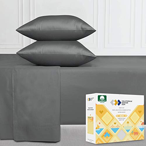 California Design Den Deep Pocket Queen Sheets - 400 Thread Count Long Staple Cotton, Soft and Silky Sateen Weave, Dark Grey 4 Piece Luxury Bedding Set Fits 16'' Mattress