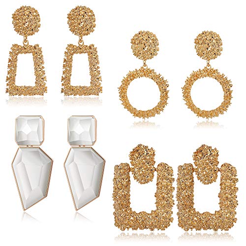 JOERICA 4 Pairs Statement Dangle Earrings for Women Rhinestone Exaggelated Large Drop Geometric Earrings Black/Gold Available