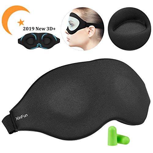3D Sleep Mask, New Arrival Sleeping Eye Mask for Women Men, Blackout Sleep Mask Comfortable Eye Mask Blindfold, Black, Adjustable 3D Contoured Eye Masks with Earplug Carry Pouch, for Traveling