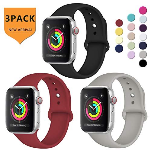DGege Compatible with Apple Watch Band 40mm 38mm for Women Men, Small/Medium, Black/Red/Gray, Silicone Sport Replacement Band Compatible with Apple Watch Series 4/3/2/1