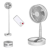 Desk and table fan, Air Circulator Fan Portable Travel Fans Battery Operated or USB Powered,Adjustable Height ,Foldaway fan with remote Control Timer 4 Speed Settings (White)