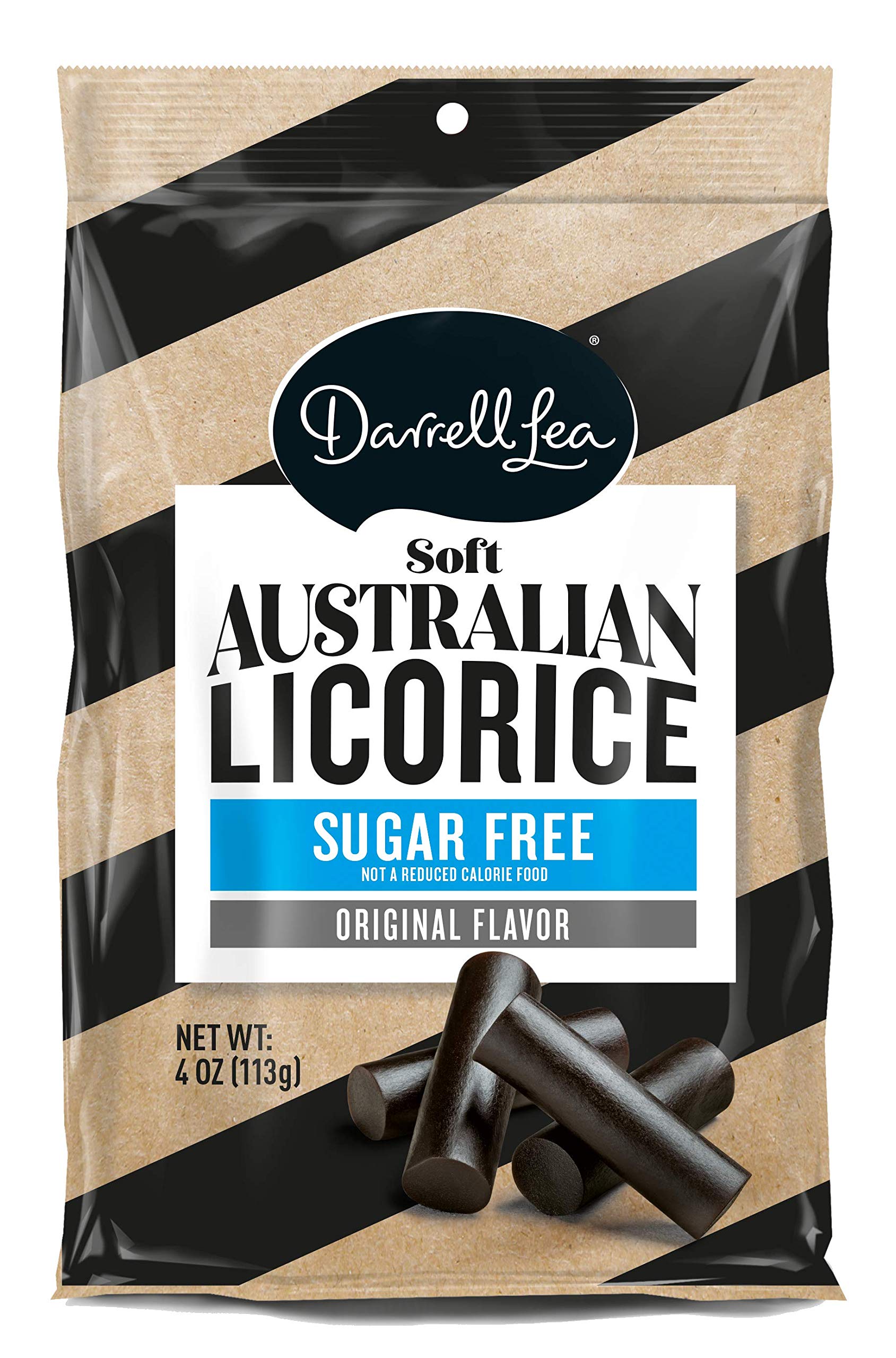 Darrell Lea Sugar Free Black Soft Australian Made Licorice 4oz Bag - NON-GMO, Palm Oil Free, NO HFCS & Kosher | Made in Small Batches with Ethically-Sourced, Quality Ingredients Sugar Free Black 1 Count (Pack of 1)