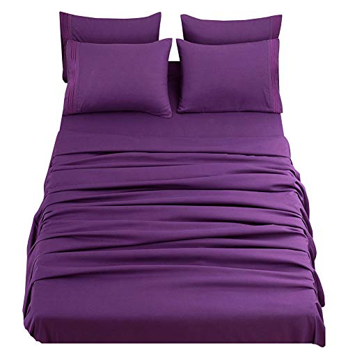 Book Cover SONORO KATE Bed Sheets Set Sheets Microfiber Super Soft 1800 Thread Count Egyptian Sheets 16-Inch Deep Pocket Wrinkle Fade and Hypoallergenic - 6 Piece (Purple, King)