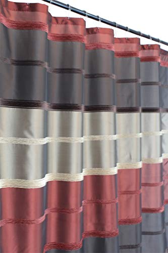 Book Cover Burgundy Red Brown Taupe Fabric Shower Curtain: Faux Silk Striped Panels with Chenille Textured Stripes