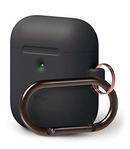 elago Silicone Case with Keychain Compatible with Apple AirPods 2 Wireless Charging Case, Front LED Visible, Anti-Slip Coating Inside, Premium Silicone [Black]