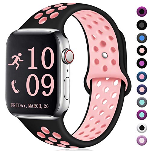 Zekapu Compatible with Apple Watch Band 40mm 38mm, for Women Men, S/M, Breathable Silicone Sport Replacement Wrist Band Compatible for iWatch Series 4/3/2/1,Black-Pink