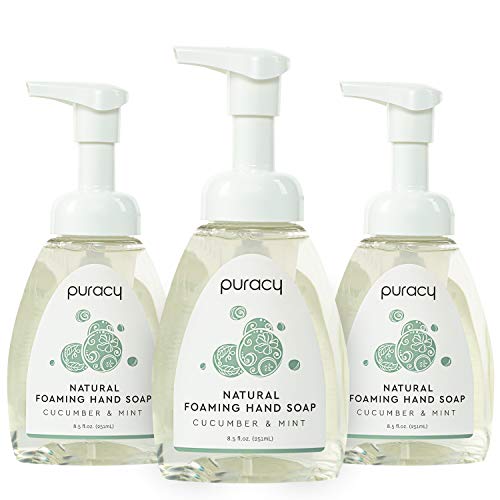 Puracy Foaming Hand Soap, Gently Scented with Real Cucumber & Mint, Perfume-Free, Sulfate-Free Natural Hand Wash Foam Set, Moisturizing Skin Cleanser, 8.5 Ounce (3-Pack)