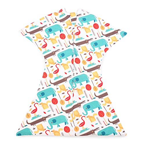SleepingBaby Zipadee-Zip Transition Swaddle - Cozy Baby Sleep Sack with Zipper Convenience, Cotton, Acrylic, Roomy Baby Wearable Blanket for Easy Diaper Changes - Modern Animals, Medium (6-12 Month)