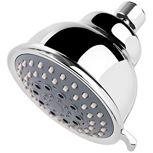 High Pressure Shower Head - Voolan 4 Inches Rain Showerhead - 5 Spray Settings - Luxury Modern Chrome Look - Perfect Adjustable Replacement for Bathroom Shower Heads