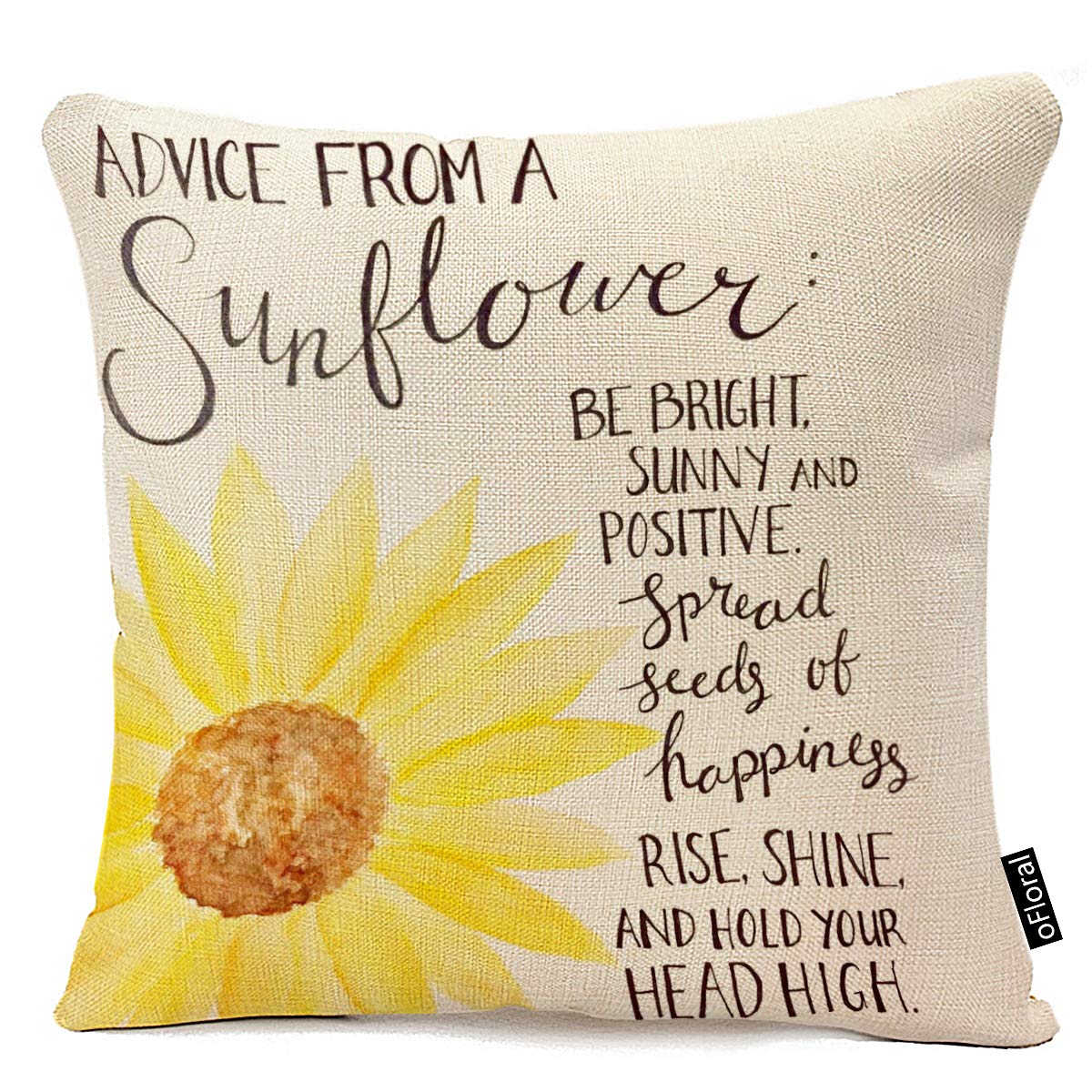 oFloral Decorative Advice from A Sunflower Print Throw Pillow Cases for Sofa Bedroom Pillow Covers Gift Household Pillowcase 18" X 18" (Only Pillowcas