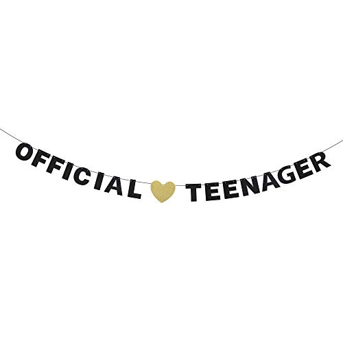 Official Teenager 13 Birthday Banner - Black Glitter Letters Décor - Sign Boys Girls 13th Birthday Ceremony - Thirteen Years Old Birthday Theme Party Decorations