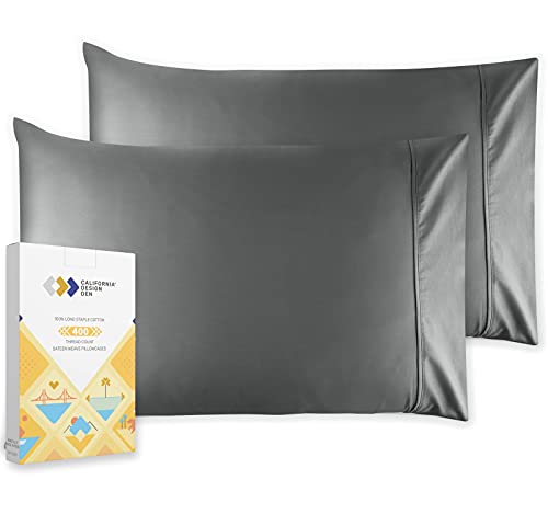 Pillow Covers Standard Size Set of 2, Soft 100% Cotton, & Smooth 400 Thread Count Pillow Cases (Dark Gray)
