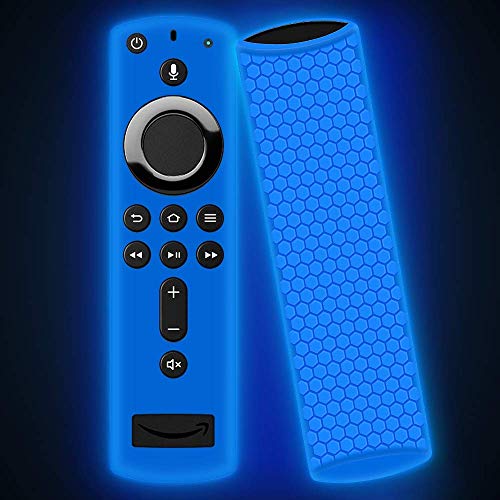 Book Cover Remote Case/Cover/Sleeve for Fire TV Stick 4k/Fire TV Cube/Fire TV 3rd Gen, Silicone Case/Holder for New Alexa Voice Remote Streaming Media Player-Glowblue