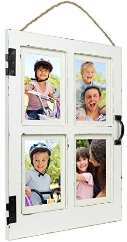 Excello Global Products Vintage Farmhouse Window Photo Frame: Holds Four 4x6 or 5x7 Photos (White)