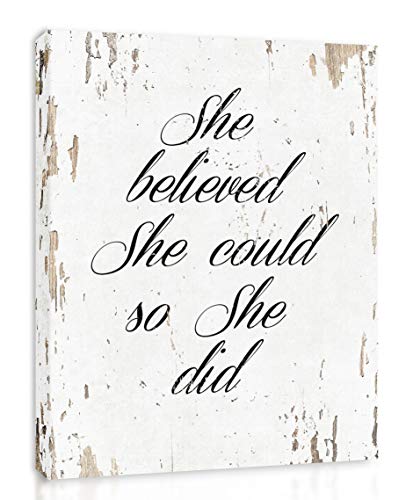 Book Cover She Believed She Could So She Did - Framed - Quote Motivational Wall Art Canvas Print Home Decor, Gallery Wrap Inner Frame, White, 7x9