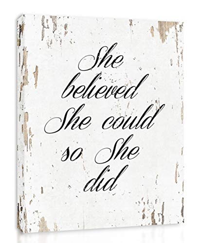 She Believed She Could So She Did - Framed - Quote Motivational Wall Art Canvas Print Home Decor, Gallery Wrap Inner Frame, White, 7x9