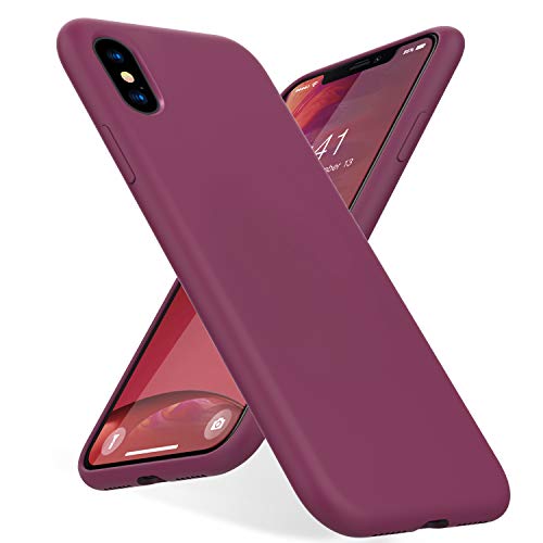 KUMEEK iPhone X/Xs Case, Soft Silicone Gel Rubber Bumper Case Anti-Scratch Microfiber Lining Hard Shell Shockproof Full-Body Protective Case Cover for iPhone X/iPhone Xs-WineRed