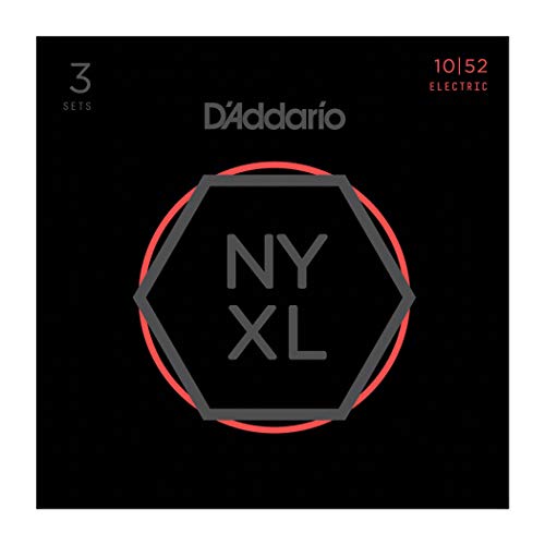 D'Addario Nyxl1052 Nickel Wound Electric Guitar Strings, Light Top/Heavy Bottom, 10-52, 3 Sets (NYXL1052-3P)