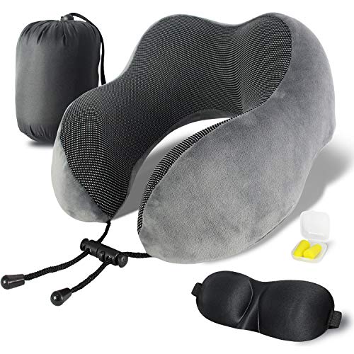Travel Pillow Neck Pillow Travel Pillow for Airplane 100% Memory Foam Travel Pillow, Airplane Pillow Ultra Comfortable Machine Washable, No Odor, Adjustable with 3D Sleep Mask Earplugs and Travel Bag